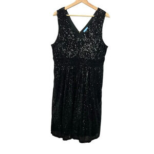 Draper James RSVP Black Sleeveless V-Neck Sequin Dress Size 16 Pockets Lined